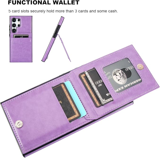 KIHUWEY for Samsung Galaxy S24 Ultra Case Wallet with Credit Card Holder, Flip Premium Leather Magnetic Clasp Kickstand Heavy Duty Protective Cover for Samsung Galaxy S24 Ultra 6.8" (Purple)