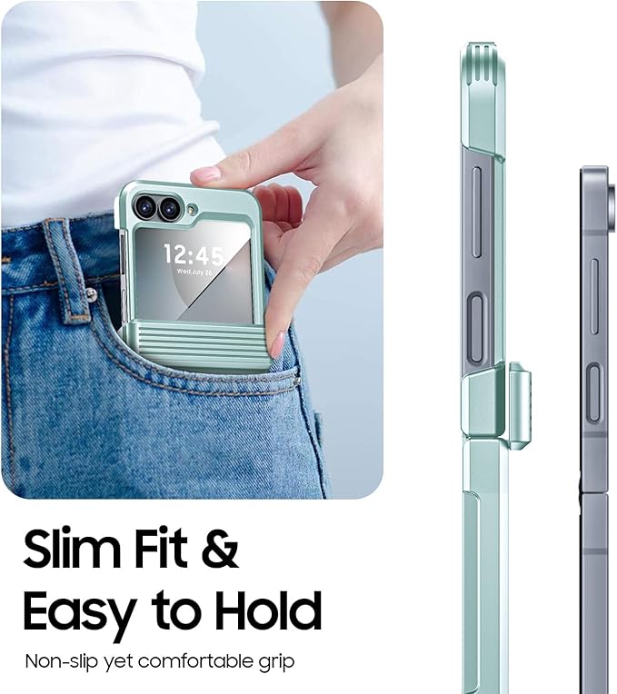 CENMASO for Galaxy Z Flip 6 Case/Z Flip 7 FE Case with Hinge Protection & Built-in Screen Protector, Ultra-Thin Full-Body Shockproof Protection Phone Case for Z Flip 6/Flip 7 FE-Mint Green