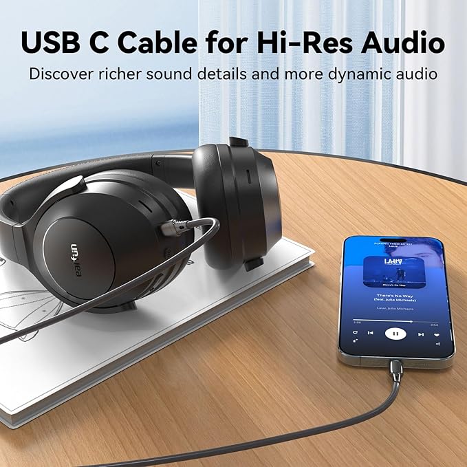 EarFun Wave Life Hybrid Active Noise Cancelling Headphones, Wireless Over Ear Bluetooth 5.4 Headphones, 4 Mics AI Clear Call, Deep Bass, 60H Playtime, Comfortable Fit, Custom EQ, Multipoint Connection