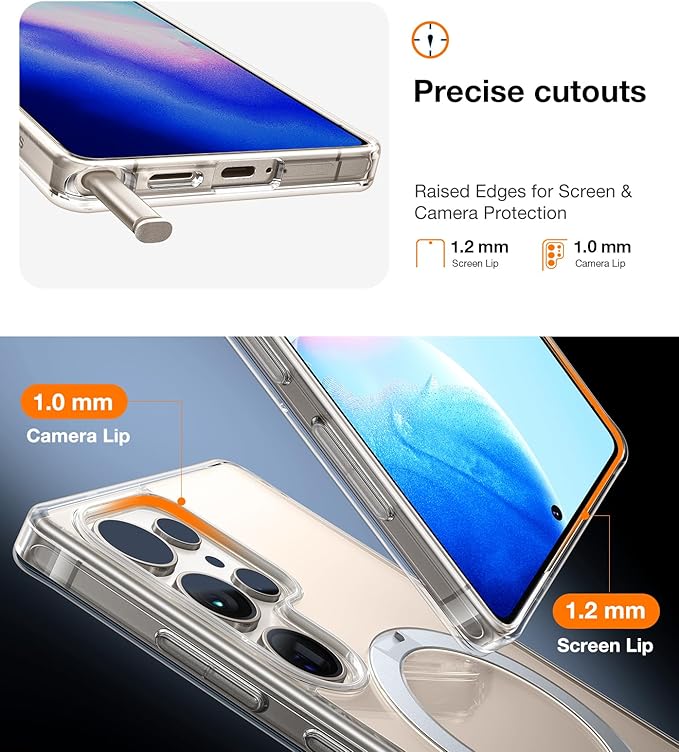 TORRAS 360° Spin Magnetic Stand for Samsung Galaxy S25 Ultra Case, Fit for Magsafe, Military Grade Slim Hard PC Protective S25 Ultra Clear Case with Kickstand & Ring Holder, Ostand Spin, Clear