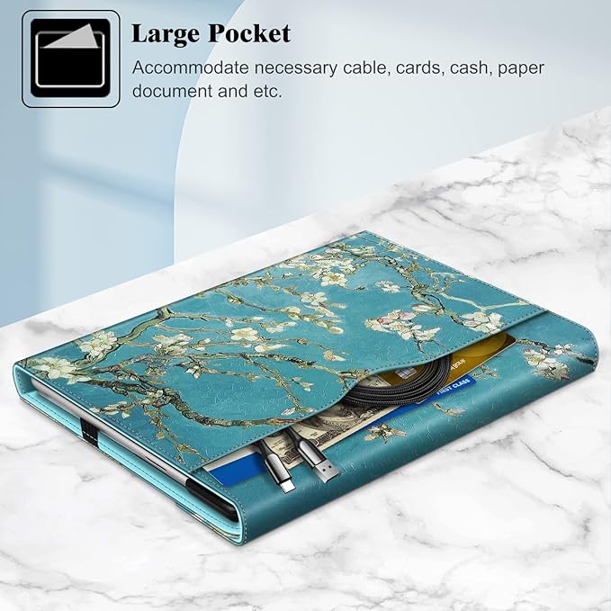 Fintie Case for 13 Inch Microsoft Surface Pro 11/10/9 - Multiple Angle Viewing Portfolio Business Cover with Pocket & Stylus Holder, Compatible with Type Cover Keyboard, Blossom