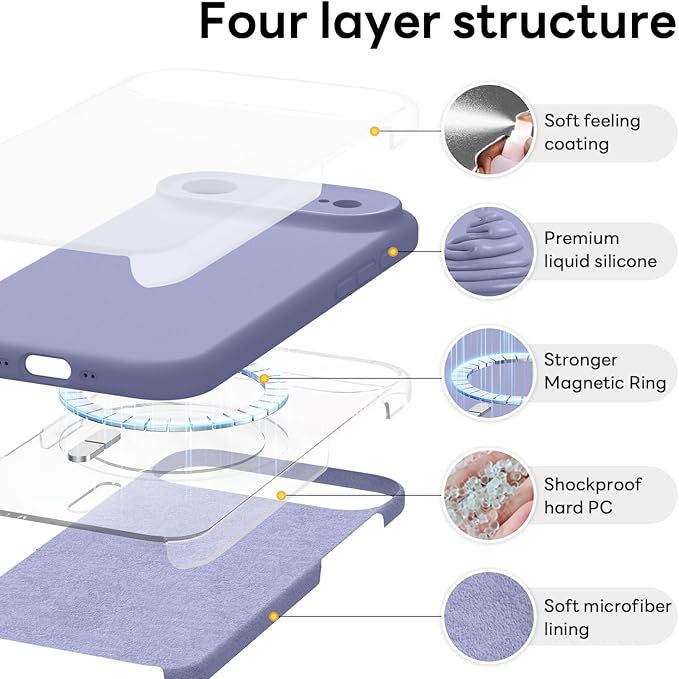 Vooii Magnetic Compatible with iPhone Air Case (Compatible with Magsafe) (Upgraded Camera Protection) Liquid Silicone Shockproof Full Body Protective Phone Cover for Women Men, Lavender Grey, 6.5"