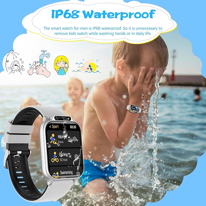 Smart Watch for Kids, 1.85" Fitness Tracker with Heart Rate, Sleep Monitor, IP68 Waterproof Smartwatches with Video Music, Pedometer, Game, NO APP/Phone, Gift for Boys Girls. (Built-in AI, Silver)