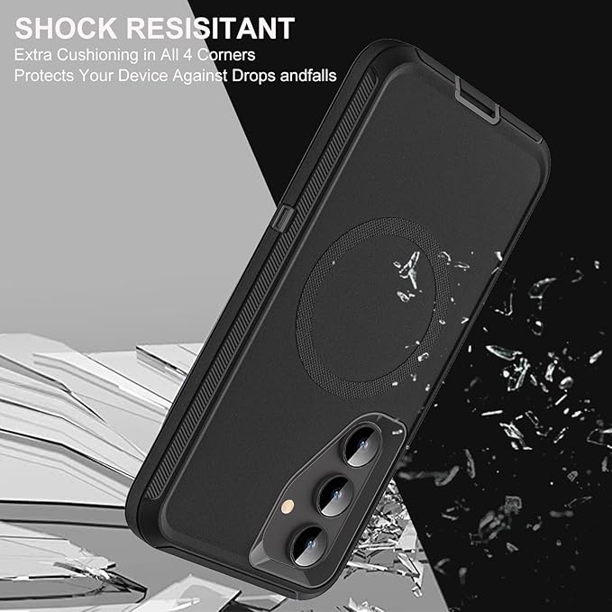for Samsung Galaxy S25 Case, ONLY, [NOT FIT Galaxy S25 Edge/S25 Plus/S25 Ultra], Compatible with Magsafe, with 2Pcs Tempered Glass Screen Protector & Camera Lens Protector (New-Black/Black)