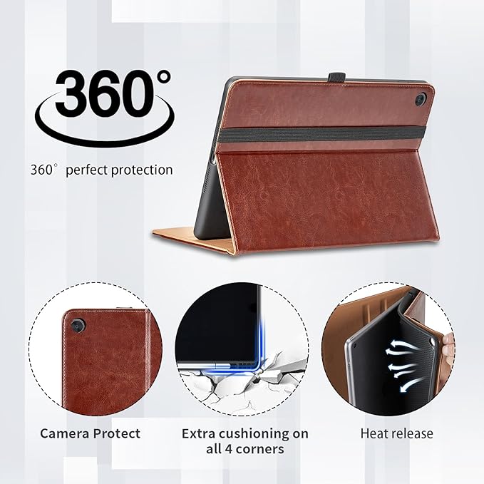 Case for Lenovo Tab M10 Plus 3rd Gen 10.6 Inch 2022 (TB125FU/TB128FU) - PU Leather Business Folio Case with Hand Strap and Pocket, Brown