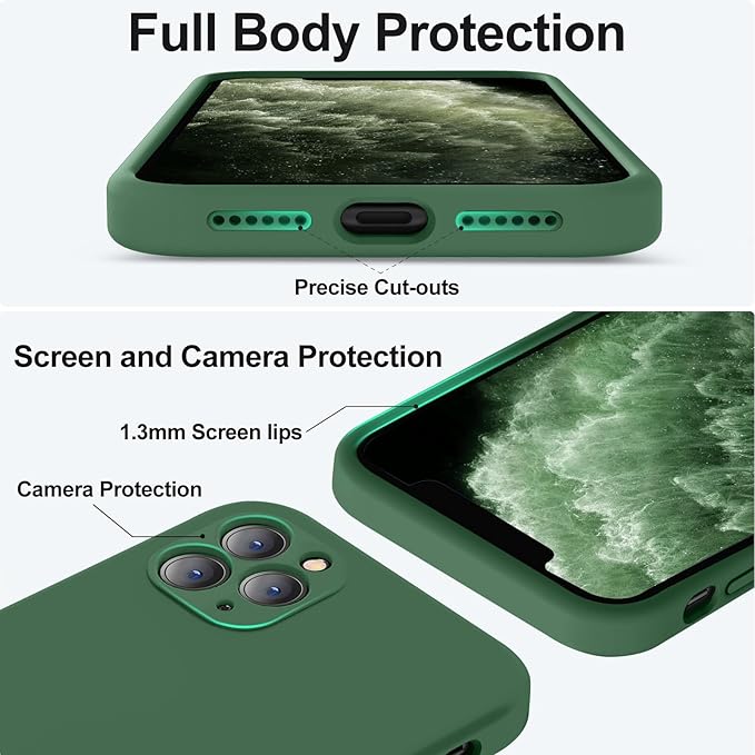 Vooii Compatible with iPhone 11 Pro Case, Upgraded Liquid Silicone with [Flat Edges] [Camera Protection] [Soft Anti-Scratch Microfiber Lining] Phone Case for iPhone 11 Pro 5.8 inch - Green