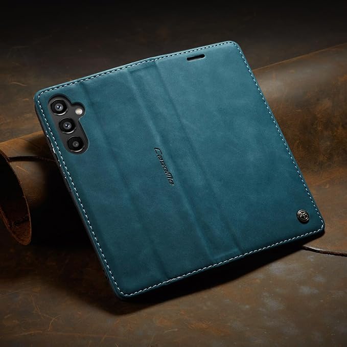 for Samsung Galaxy A34 5G Case, Flip Wallet Leather Case with Card Holder Magnetic Closure Shockproof Kickstand Protective Phone Cases Cover for Galaxy A34 6.6 Inch,Blue-Green