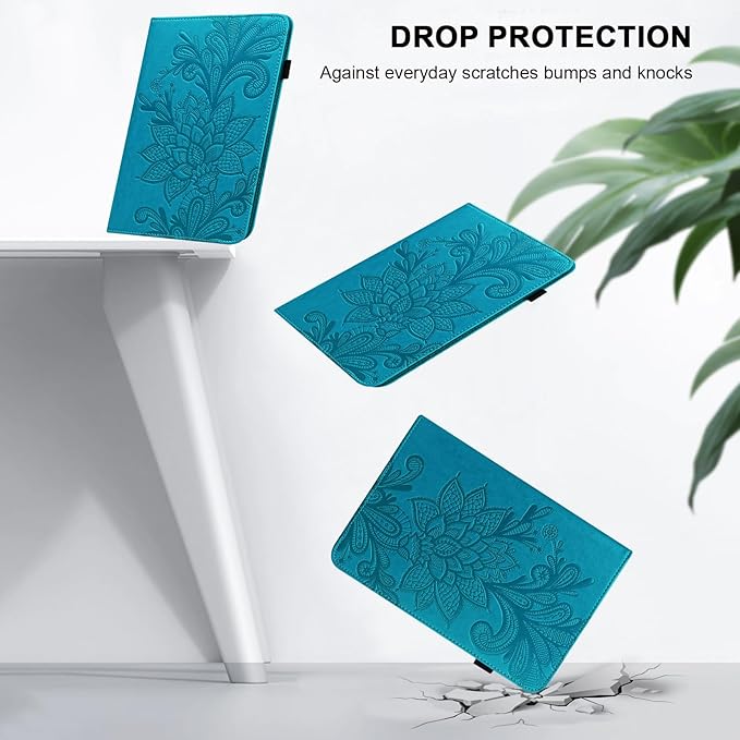 Case for Lenovo Tab M10 Plus 3rd Gen 10.6 Inch 2022 (TB125FU/128FU), Embossed Lace PU Leather Flip Folio Tablet Case with Elastic Band & Card Slots/Holder, Multi-Angle Viewing Stand Cover, Blue