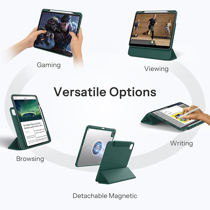 SPARIN Case for iPad Pro 13 inch 2024-M4 with Pencil Holder, Detachable Magnetic Hybrid Protective Case, Portrait/Landscape Stand, Durable Protection, Auto Wake/Sleep -Forest Green