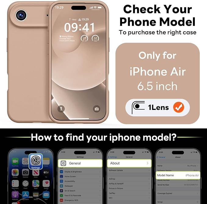 Vooii Magnetic Compatible with iPhone Air Case (Compatible with Magsafe) (Upgraded Camera Protection) Liquid Silicone Shockproof Full Body Protective Phone Cover for Women Men, Light Brown, 6.5"