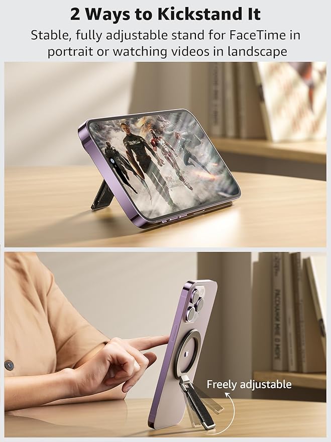 SUPERONE for MagSafe Phone Grip with Finger Strap, Removable Magnetic Ring Holder with Kickstand Finger Loop, MagSafe Accessories for iPhone 17/16/15/14/13/12 Series, Black