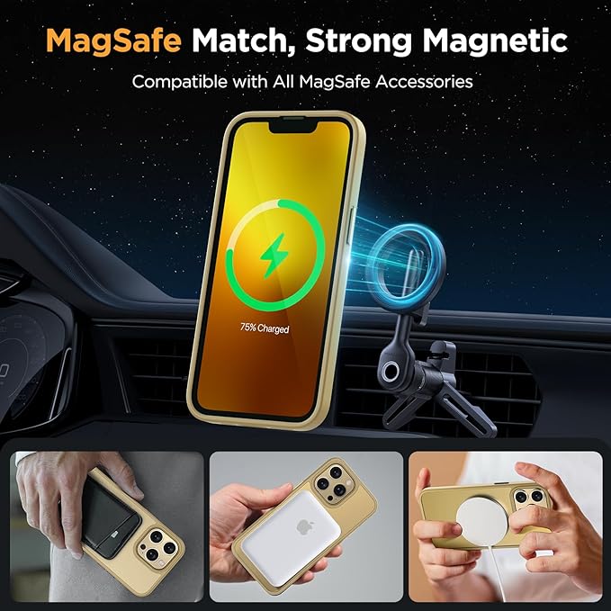 Miracase Magnetic for iPhone 13 Pro Case 6.1 inch (Compatible with MagSafe)（with 2X Screen Protectors） Military-Grade Protection, Anti-Fingerprint Translucent Matte Phone Case Cover, Light Yellow