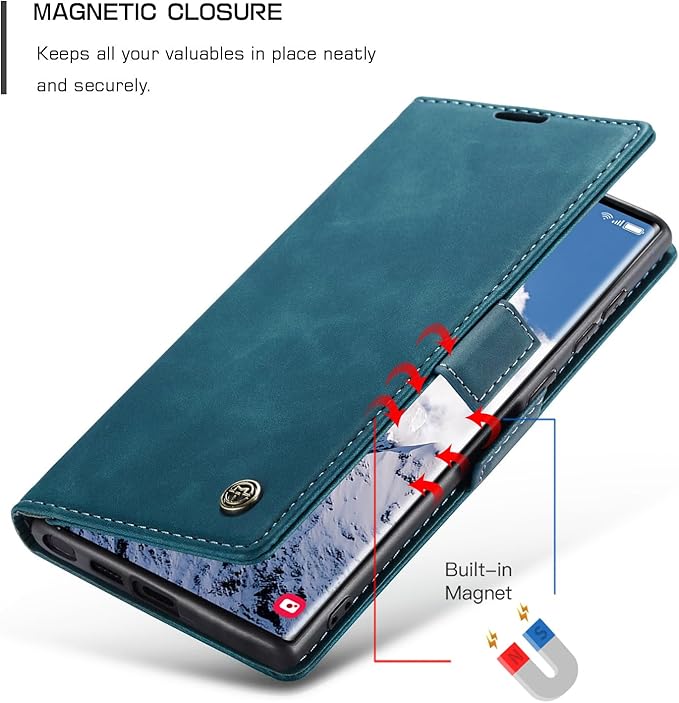 for Samsung Galaxy S25 Ultra Case, Flip Wallet Leather Case with Card Holder Magnetic Closure Shockproof Kickstand Protective Phone Cases Cover for Galaxy S25 Ultra, Blue-Green