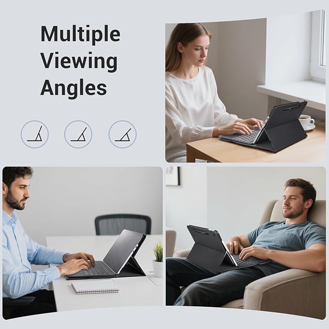 CoBak Case for Microsoft Surface Pro 12" (2025), Premium Business Cover with Multi-Angle Stand, Embedded Stylus Holder, Keyboard Support & Built-in Organizer – Tailored for Professionals,Black