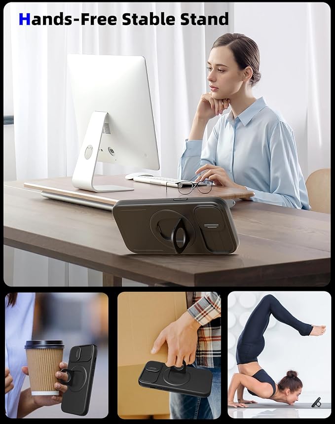 for iPhone 13 Pro Max Case Compatible with MagSafe Magnetic,with 2 Screen Protector,with Camera Cover&360°Kickstand Ring,Military Grade Drop Shockproof Heavy Duty Protection Phone Bumper Black