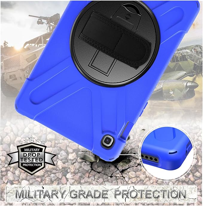 Case for Samsung Galaxy Tab A7 Lite 8.7 2021 (SM-T220/T225/T227),Portable Heavy Duty Dropproof Protective Cover Case with 360 Rotating Stand,Handle & Shoulder Strap,Stylus Pen (New Blue)