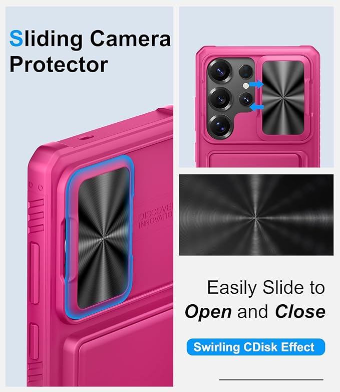 for Samsung Galaxy S25 Ultra Phone Case Wallet, Card Holder (4-5 Cards), RFID Block, Slide Lens Cover & Military Grade Drop Protection, Heavy Duty Men Women Case for Samsung S25 Ultra, Hot Pink