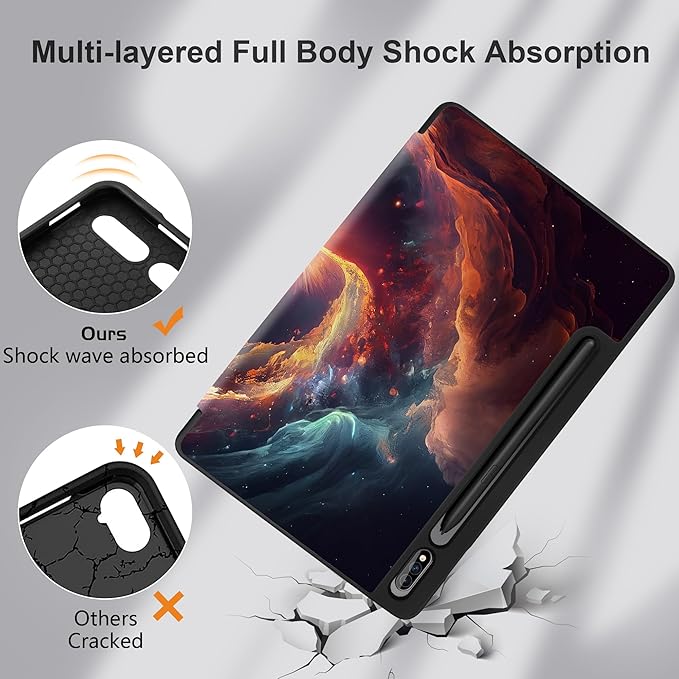 Case for Samsung Galaxy Tab S8 2022 & S7 2020, Shockproof Tablet Case for Samsung Tab S8/S7 11 inch with Auto Sleep/Wake & Trifold Stand & Soft TPU Back Cover, Galaxy Sky