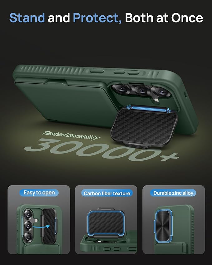 for Samsung Galaxy S25 Case Wallet with Stand, Built-in Card Holder & Camera Cover, Military Grade Drop Protection Shockproof Rugged Protective Wallet Phone Case for Samsung S25 5G 2025, Green