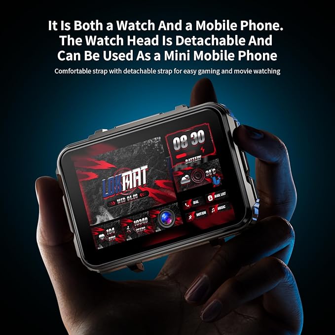 LOKMAT 4G Smart Watch, 6GB+128GB Android Smartwatch Phone Call, 2.4" Large Screen Sport Watch 1500mAh Dual Camera WiFi Bluetooth GPS Smart Watches for Men