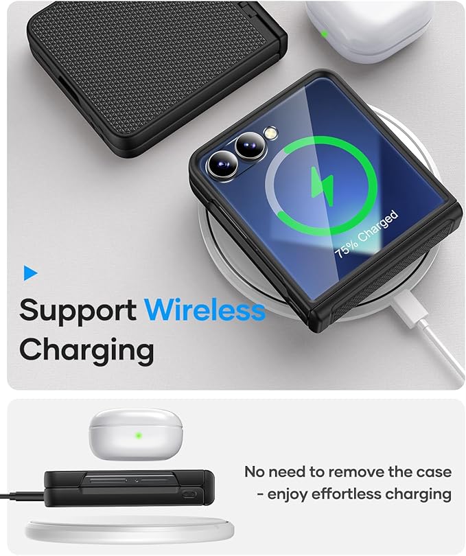 Vihibii for Samsung Galaxy Z Flip 7 Case with Outer Screen Protector & Rugged Hinge Protection & Non-Slip Texture, Shockproof Sturdy Full Body Phone Cover Case for Samsung Galaxy Z Flip 7 2025, Black