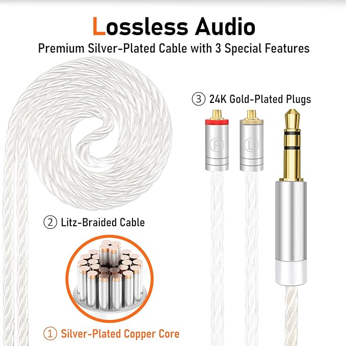 Vibes 202 Wired Earbuds - HiFi in Ear Monitor Headphones – Professional Noise-Isolating Ear Buds - Clear Sound, Deep Bass & Comfort-Fit IEM Earphones - MMCX to 3.5mm, Silver Plated Cord, Carrying Case