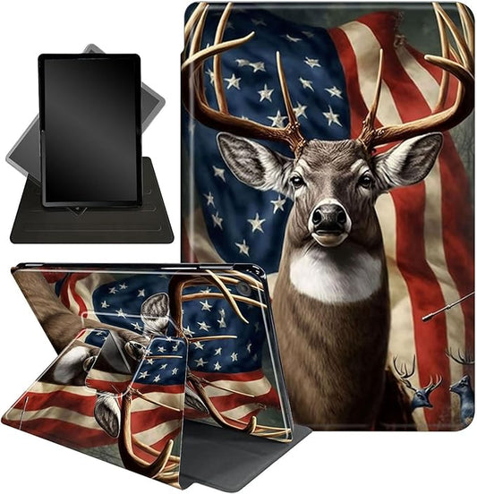 Case for Lenovo Tab M10 Plus 10.3", 360 Degree Rotating Folding Stand,with Auto Sleep/Wake Case for Lenovo Tab M10 Plus (2020 2nd Gen) TB-X606F/TB-X606X 10.3" FHD Tablet,American Flag Deers