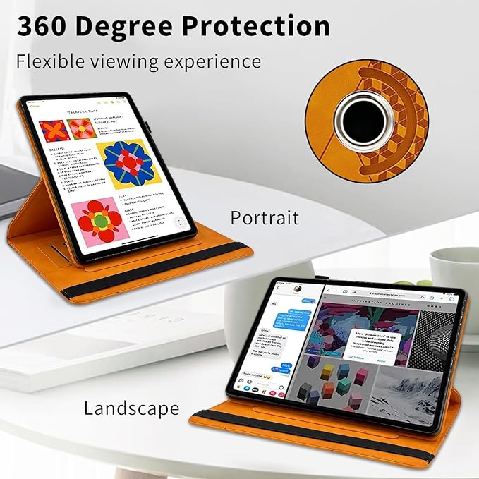 Rotating Case for Samsung Tab S10 Lite /S10 Fe/S9 Fe 10.9 Inch /S9 Tab 360° Rotating Cover Multi-Angle Viewing Stand Auto Wake/Sleep PU Leather Business Folio Protective Cases, Orange