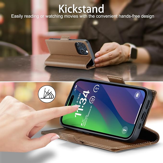 japezop iPhone 15 Pro 5G Wallet Case with [RFID Blocking],Card Holder Kickstand Magnetic,Leather Flip Case Wallet for iPhone 15 Pro 5G 6.1 Inch (Fashion Brown)