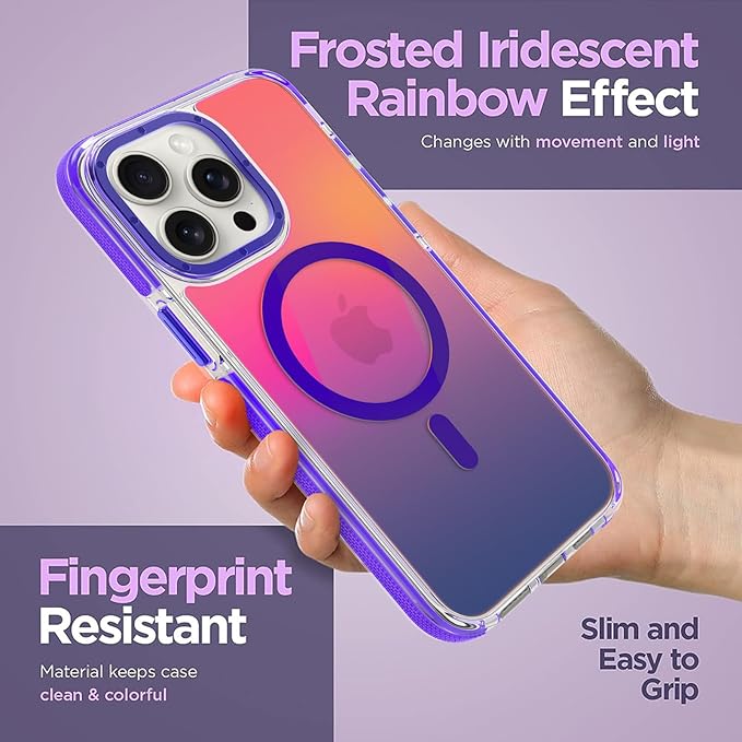 MOWIME Magnetic Case for iPhone 15 Pro Max [Compatible with Magsafe] [Cute Fashion Fluorescent Design] [1 Screen Protector] Slim Translucent Matte Case for iPhone 15 Pro Max 6.7" 2023, Purple