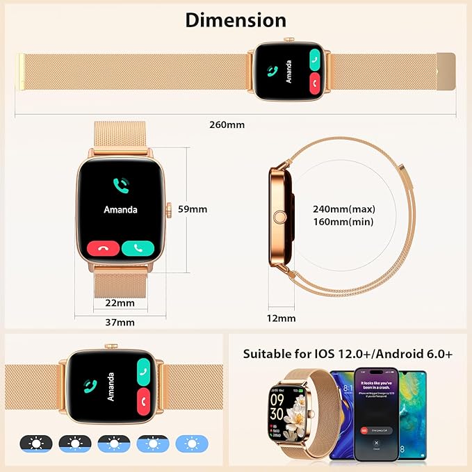 Smart Watch for Women Men, 2025 New Smartwatch (Answer/Make Call) for iPhone/Android, 1.85" HD Dynamic Dial Fitness Tracker with 110+ Sport Modes, Sleep/Health Monitor, IP68 Waterproof, Gold