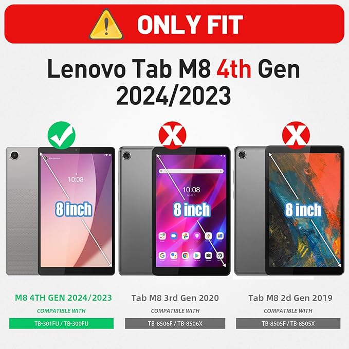 HXCASEAC Case for Lenovo Tab M8 4th Gen 2024/2023 (TB-301FU, TB-300FU), with Screen Protector/Rotating Hand Strap/Sturdy Stand, Protective HD Cover for Lenovo M8 Tablet Case 8 inch, Blue