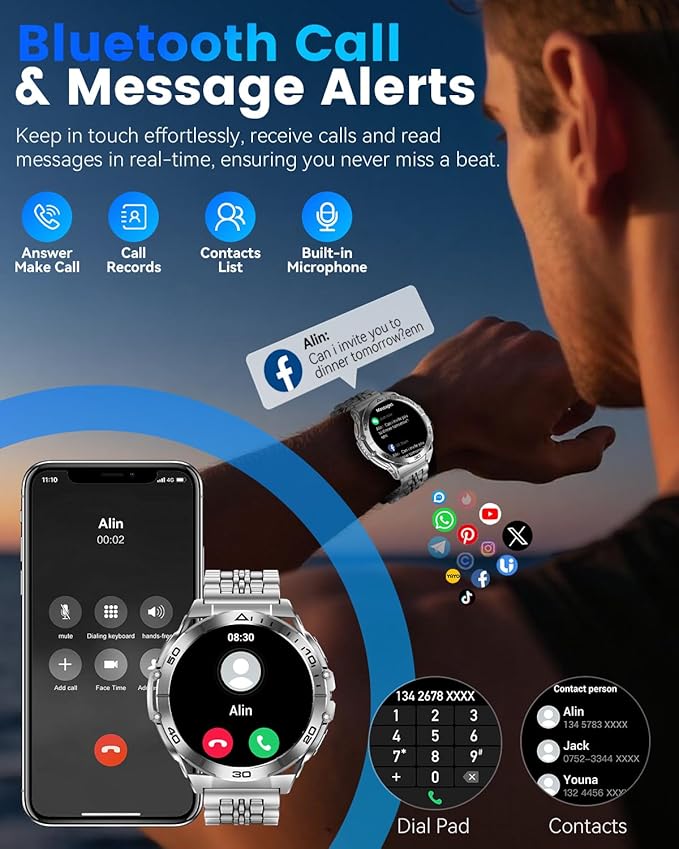 Military Smart Watch with LED Flashlight for Men, 1.6" AMOLED Bluetooth Call Watch, IP68 Waterproof Fitness Tracker with Heart Rate, SpO2, Sleep Monitor, Compatible with Android/iOS