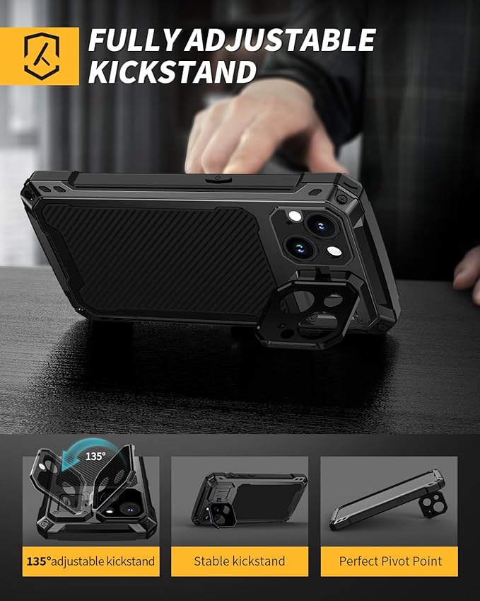 Lanhiem Magnetic for iPhone 14 Metal Case, [Built-in Camera Kickstand & Glass Screen Protector] Heavy Duty Shockproof Full Body Rugged Protective Magsafe Cover for iPhone 14 6.1" (Black)