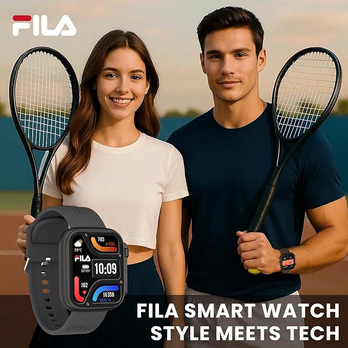 Fila Smart Watch with Bluetooth Calls, 1.83" Screen Fitness Tracker for Men Women, IP67 Waterproof, 120+ Workout Modes, 24/7 Heart Rate/Sleep Tracking, iOS Android Compatible - SW70 (Black)