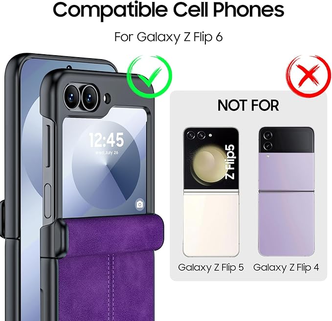 for Samsung Galaxy Z Flip 6 Case/Z Flip 7 FE Case with Hinge Protection & Built-in Screen Protector, Ultra Thin Leather Shockproof Cover Phone Case for Galaxy Z Flip 6/Z Flip 7 FE-Purple