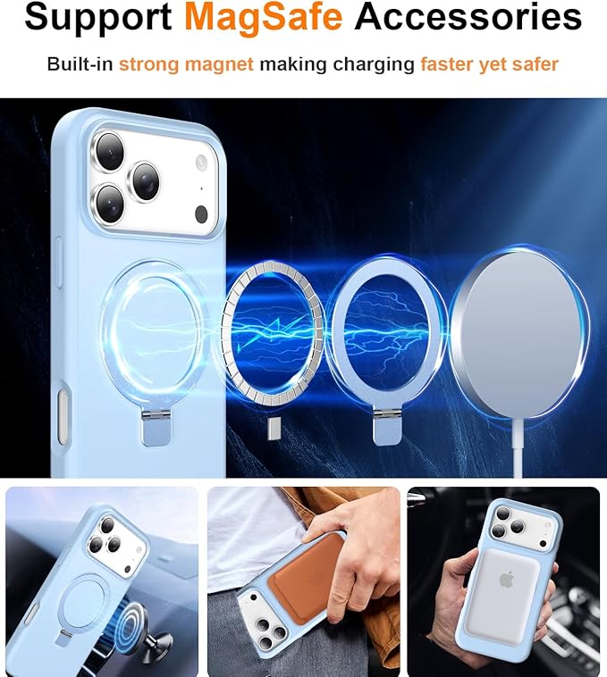ZHK Liquid Silicone Designed for iPhone 17 Pro Case with Magnet Stand, [Precise Camera Lens Protection][Mil-Grade Drop Shockproof][Soft Anti-Scratch Microfiber Lining] Slim Fit Cover,Baby Blue