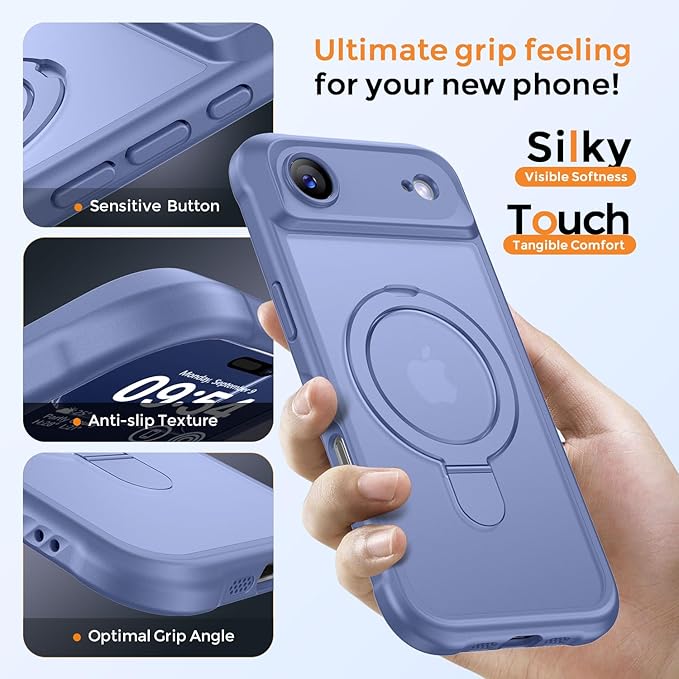 MOCCA Compatible with iPhone Air Case with Magnetic Invisible Stand [Full Camera Protection] [Compatible with Magsafe] Military Drop Shockproof Translucent Matte Phone Case Cover 6.5",Lavender Grey