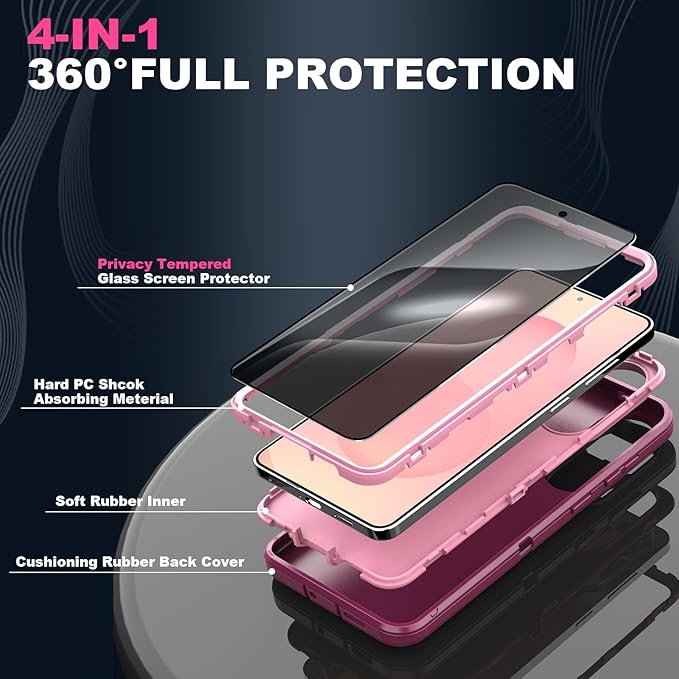 Designed for Samsung Galaxy S25 Edge Case [with Privacy Screen Protector] 3-Layer Full Body Protection Rugged Shockproof Heavy Duty Phone Case Cover, Purple/Pink