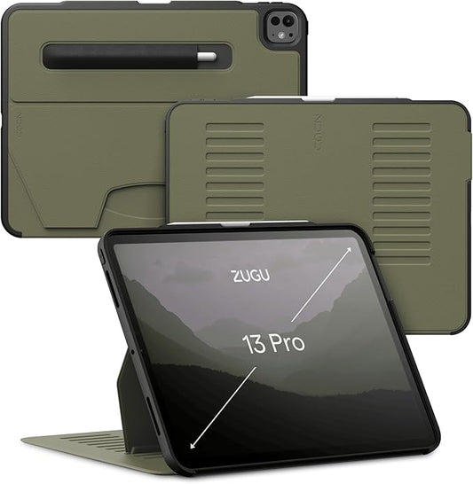 Zugu Case for iPad Pro 13 (M4) 2024, Slim Protective Cover with Apple Pencil Holder, Auto Wake/Sleep, Multiple Viewing Angles, iPad Pro 13 Inch Cover, Phone Protectors, Olive Green