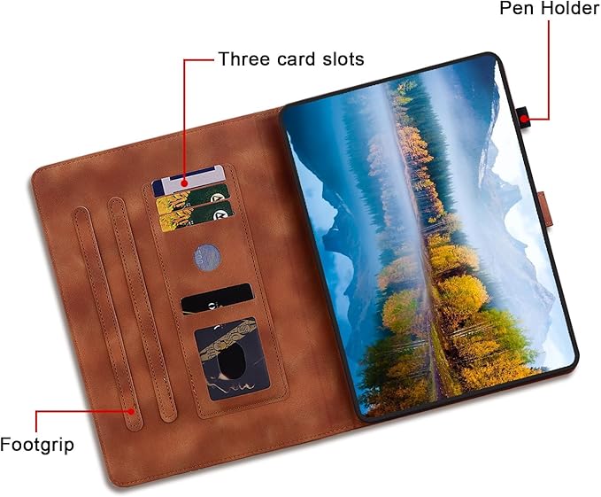 Premium PU Leather Case for Samsung Galaxy Tab A9 8.7 Inch, Magnetic Clasp Stand with Pen Holder, Brown