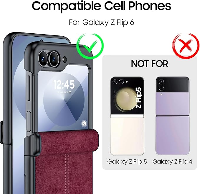 for Samsung Galaxy Z Flip 6 Case/Z Flip 7 FE Case with Hinge Protection & Built-in Screen Protector, Ultra Thin Leather Shockproof Cover Phone Case for Galaxy Z Flip 6/Z Flip 7 FE-Red