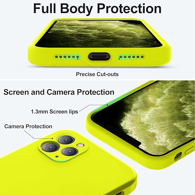 Vooii Compatible with iPhone 11 Pro Max Case, Upgraded Liquid Silicone with [Flat Edges] [Camera Protection] [Soft Anti-Scratch Microfiber Lining] Phone Case for iPhone 11 Pro Max - Neon Lemon