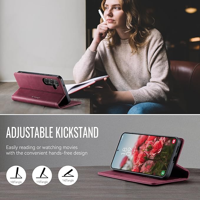 Wallet Case for Samsung Galaxy S24 Plus Leather Wallet Flip Cover with Card Holder, Kickstand, Magnetic Closure, RFID Blocking TPU Shockproof Phone Case Compatible with S24 Plus, Red