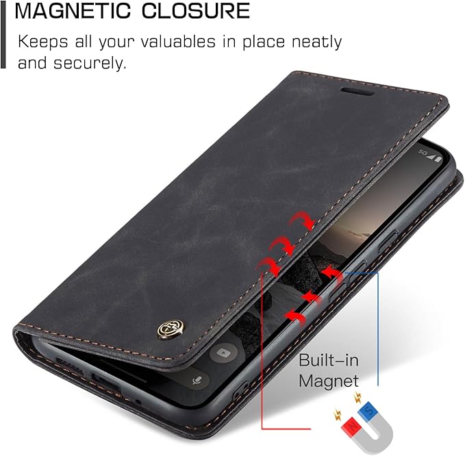 for Google Pixel 10 Pro/Pixel 10/Pixel 9/Pixel 9 Pro Case, Flip Wallet Leather Case with Card Holder Magnetic Closure Shockproof Kickstand Protective Phone Cases Cover, Black