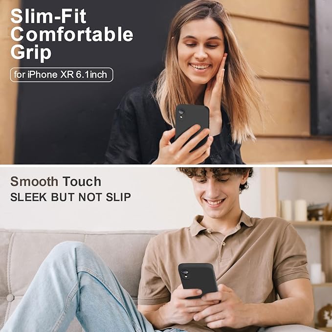 Vooii Compatible with iPhone XR Case, Upgraded Liquid Silicone with [Flat Edges] [Camera Protection] [Soft Anti-Scratch Microfiber Lining] Phone Case for iPhone 10 XR 6.1 inch - Black