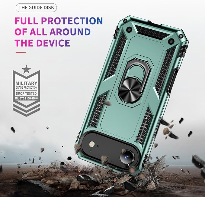 ADDIT Compatible with iPhone 17 Air Case with Tempered Glass Screen Protector, Adjustable Kickstand Ring, Military-Grade Heavy Duty Protection, Shockproof, Anti-Fingerprint,Teal