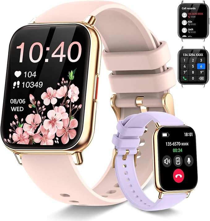 Smart Watch for Women(Answer/Dial Calls) 1.85" HD AI Voice Smartwatch with Fitness Tracker/Step Counter/Heart Rate Sleep Monitor, 120+ Sports Modes, IP68 Waterproof for Android/iOS, Pink/2 Bands