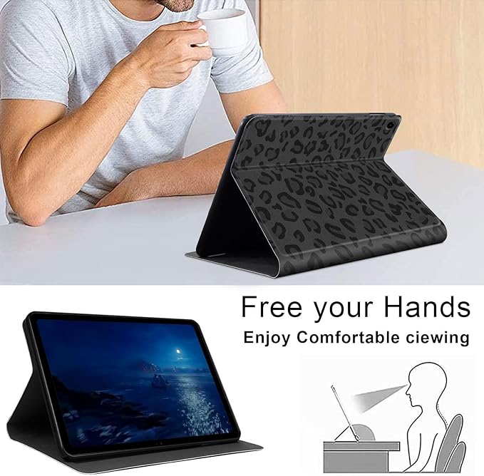 Case for Samsung Galaxy Tab A9+/A9 Plus 11” 2023 Model (SM-X210/X216/X218), Slim PU Leather Stand Cover with Auto Wake/Sleep, Multi-Angle Viewing & Shockproof, Black Leopard Print
