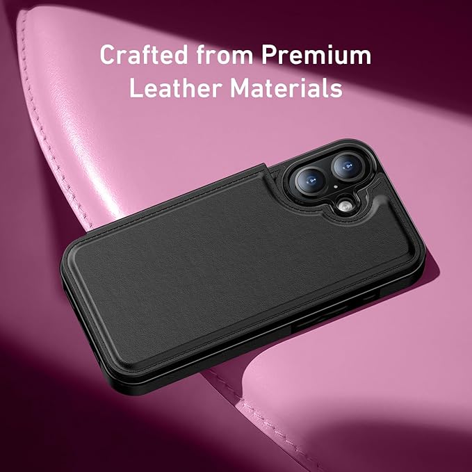 FUNMIKO for iPhone 16 Wallet Case with Card Holder, RFID-Blocking, Military-Grade Protection & UV-Printed Artwork, Magnetic Closure with Leather Kickstand - Black